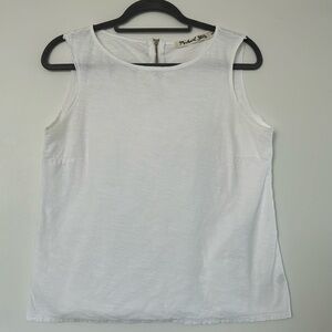 Michael Stars White Slub Cotton Tank w/ Back Zip One Size EUC